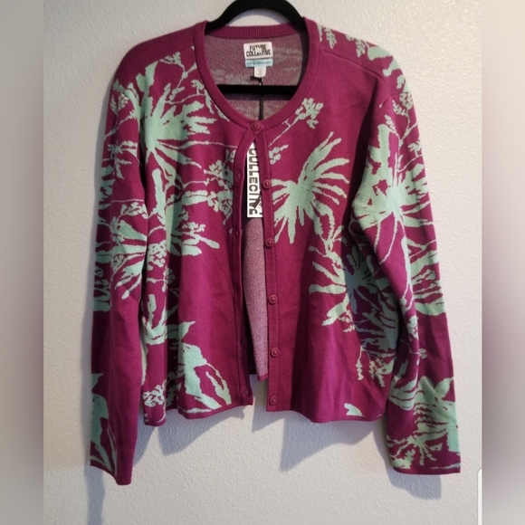 Women's Palm Print Long Sleeve Button-Front Cardigan - Future Collective XXL - Picture 3 of 6